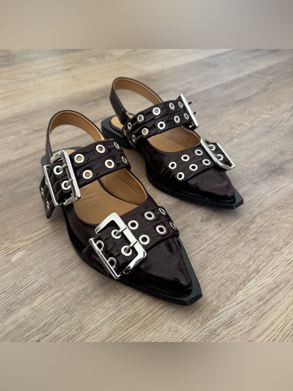 Ganni buckle flats